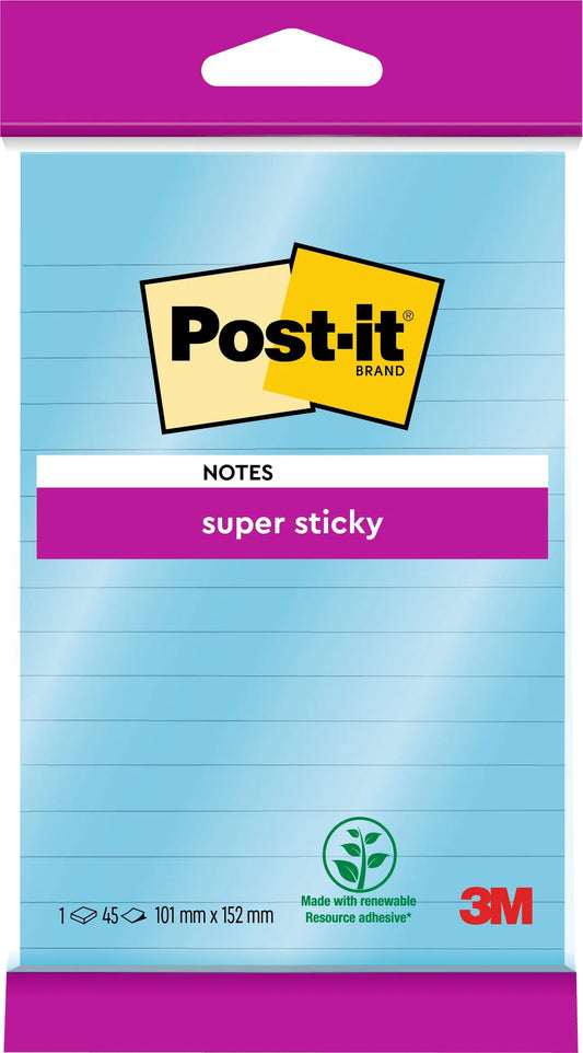 POST-IT Block Super Sticky 102x152mm 6844L-NB hellblau,45 Bl.,liniert,hängb. Idealshop