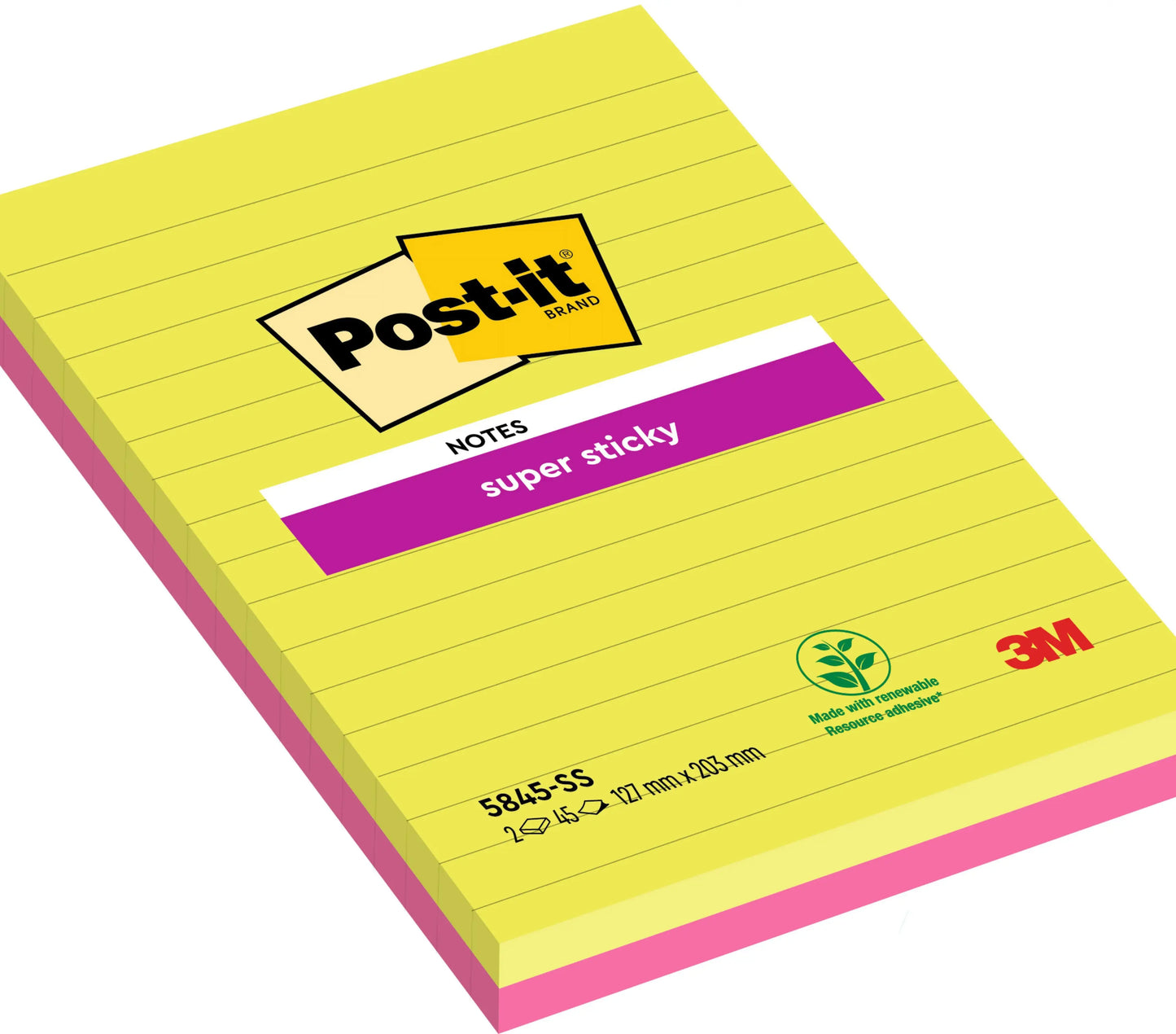 POST-IT Block Super Sticky 125x200mm 5845-SSEU grün/pink, 2x45 Blatt, liniert Idealshop