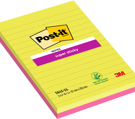 POST-IT Block Super Sticky 125x200mm 5845-SSEU grün/pink, 2x45 Blatt, liniert Idealshop