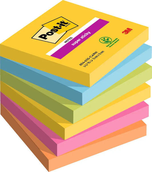 POST-IT Block Super Sticky Carnival 6546SSCAR 5-farbig, 6x90 Blatt 76x76mm Idealshop