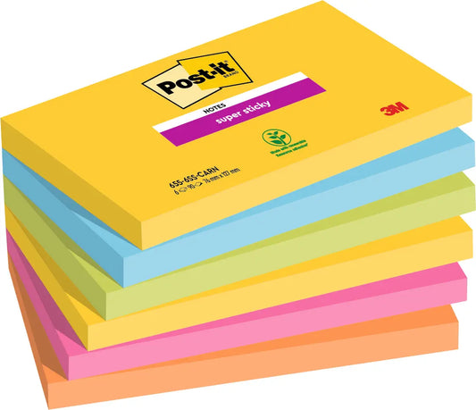 POST-IT Block Super Sticky Carnival 6556SSCAR 5-farbig 6x90 Blatt 127x76mm Idealshop