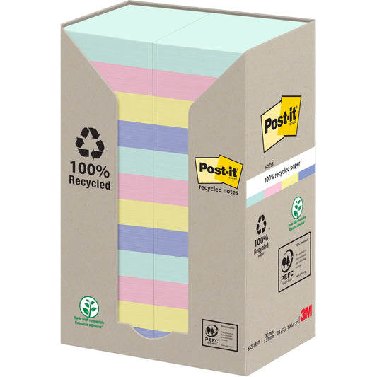 POST-IT Haftnotizen Recycling 51x38mm 653-1RPT 4-farbig, 24x100 Blatt Idealshop