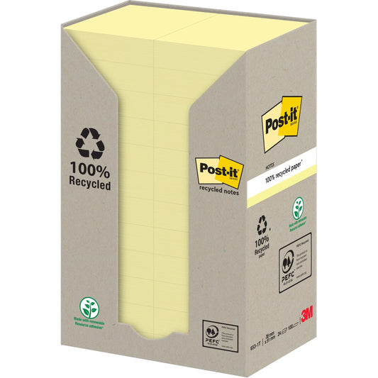 POST-IT Haftnotizen Recycling 51x38mm 653-1T gelb, 24x100 Blatt Idealshop