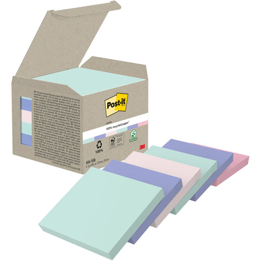 POST-IT Haftnotizen Recycling 76x76mm 654-1GB rainbow 6x100 Blatt Idealshop