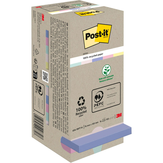 POST-IT Haftnotizen Recycling 76x76mm 654-1RPT 5-farbig, 16x100 Blatt Idealshop