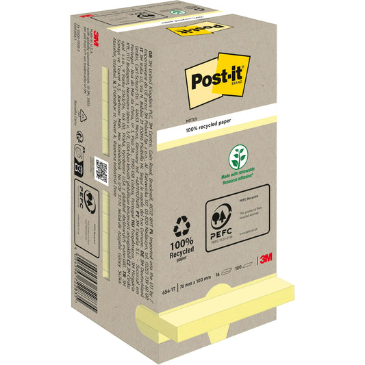 POST-IT Haftnotizen Recycling 76x76mm 654-1T gelb, 16x100 Blatt Idealshop