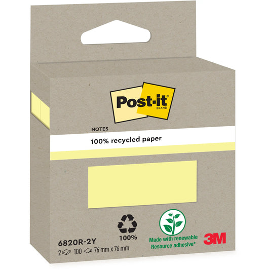 POST-IT Haftnotizen Recycling 76x76mm 6820R-2Y gelb 2x100 Blatt Idealshop