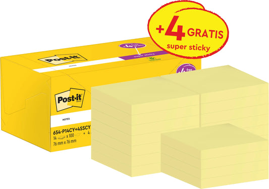 POST-IT Notes Promo Pack 77x76mm 654P14CY+ canary yellow 14+4 Idealshop