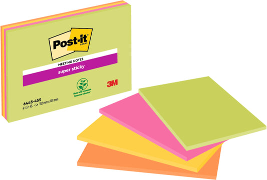 POST-IT Super Sticky Big Notes 4x45Bl. 6445-4SS 4 Farben ass. 152x101mm Idealshop
