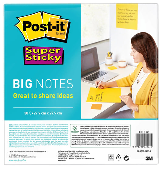 POST-IT Super Sticky Big Notes BN11-EU gelb, 30 Blatt 279x279mm Idealshop