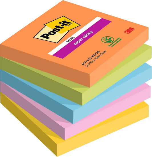 POST-IT Super Sticky Boost 76x76mm 654-5SS-BOOS 5-farbig 5x90 Blatt Idealshop
