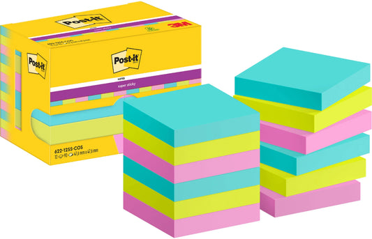 POST-IT Super Sticky Notes 47.6x47.6mm 622-12SS-COS 3-farbig 12x90 Blatt Idealshop