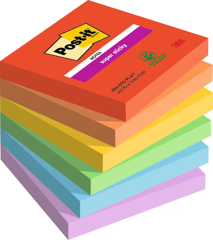 POST-IT Super Sticky Playful 76x76mm 654-6SS-PLAY 6-farbig ass./6x90 Blatt Idealshop