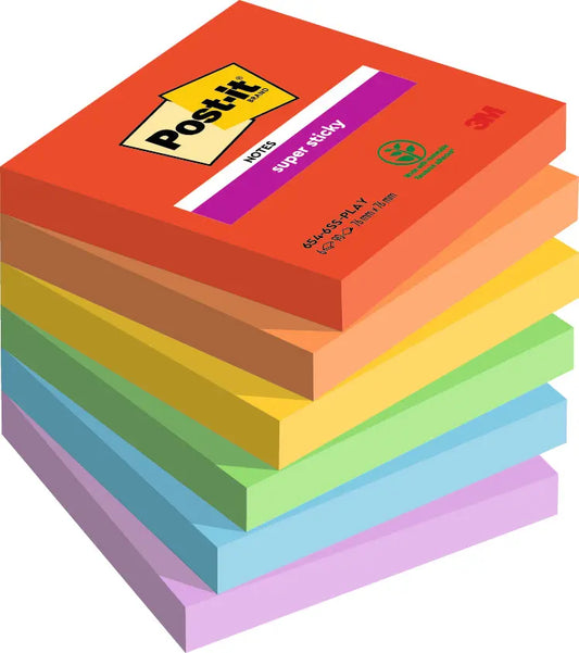 POST-IT Super Sticky Playful 76x76mm 654-6SS-PLAY 6-farbig ass./6x90 Blatt Idealshop