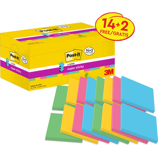 POST-IT Super Sticky Z-Notes 76x76mm R330SSVP 14+2 gratis 90 Blatt Idealshop