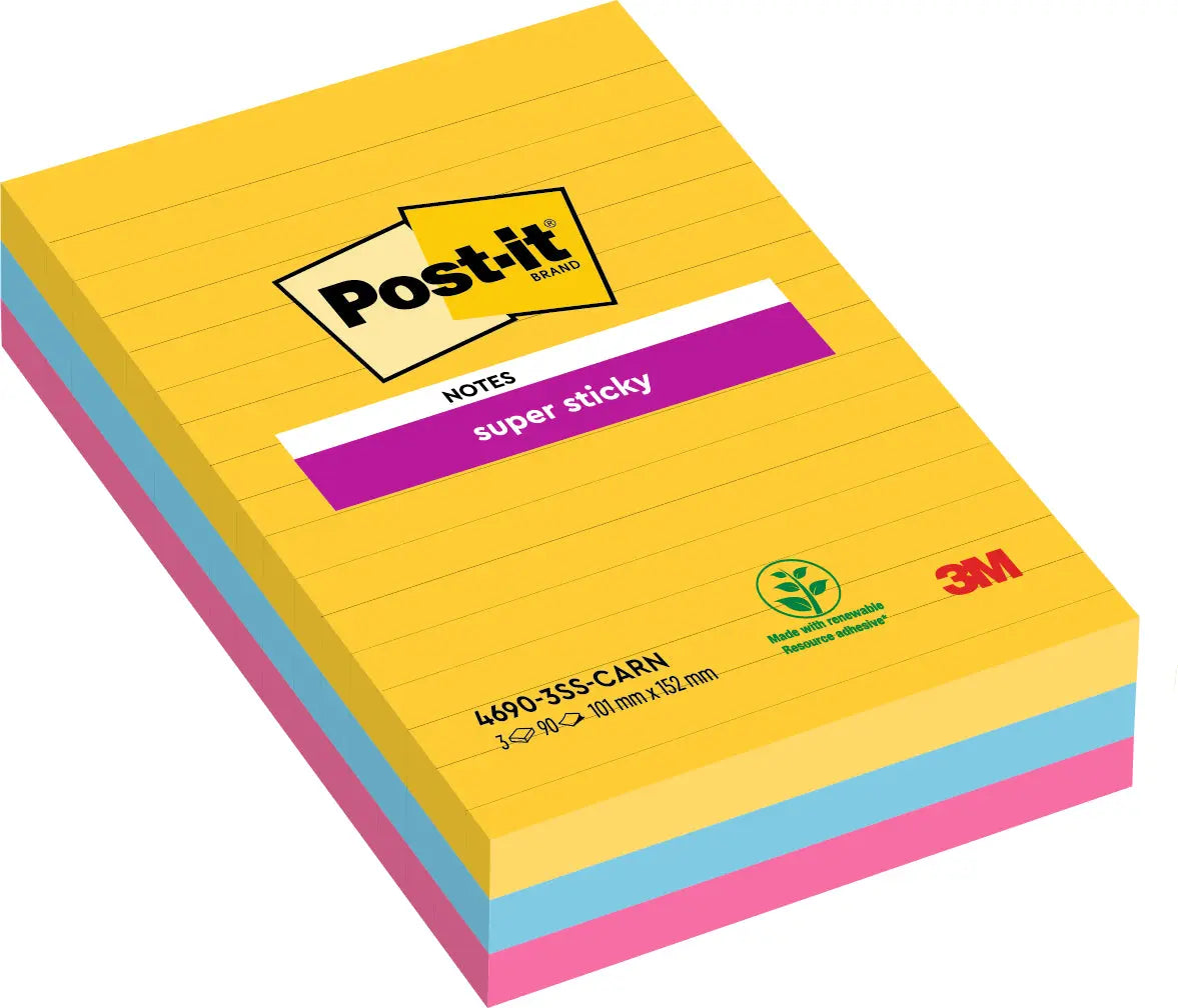 POST-IT SuperSticky Carnival 152x101mm 46903SSCA 3-farbig, liniert 3x90 Blatt Idealshop