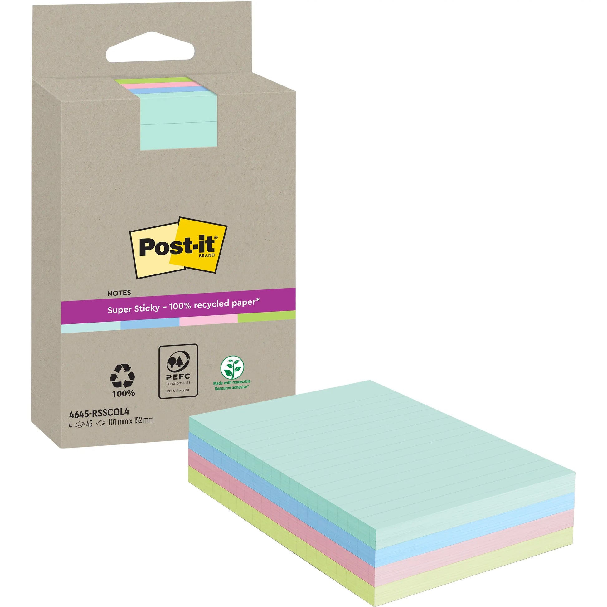 POST-IT SuperSticky Notes 102x152mm 4645-RSSCOL4 assortiert 4x45 Blatt Idealshop