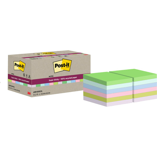 POST-IT SuperSticky Notes 47.6x47.6mm 622 RSS12COL Recycling,assort. 12x70 Blatt Idealshop