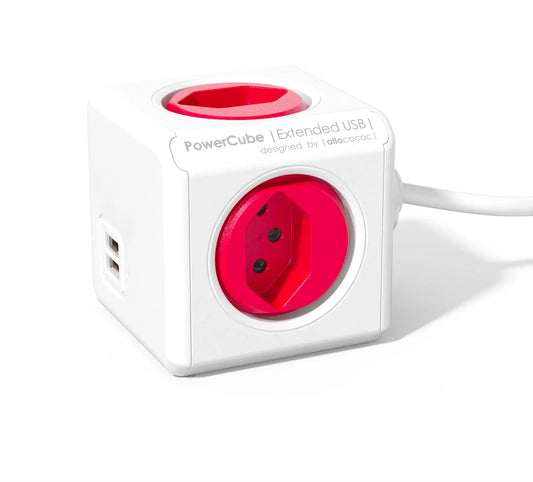 POWERCUBE Socket extend red 66.7890RD 4xT.13 2xUSB 5V 2.1A Idealshop