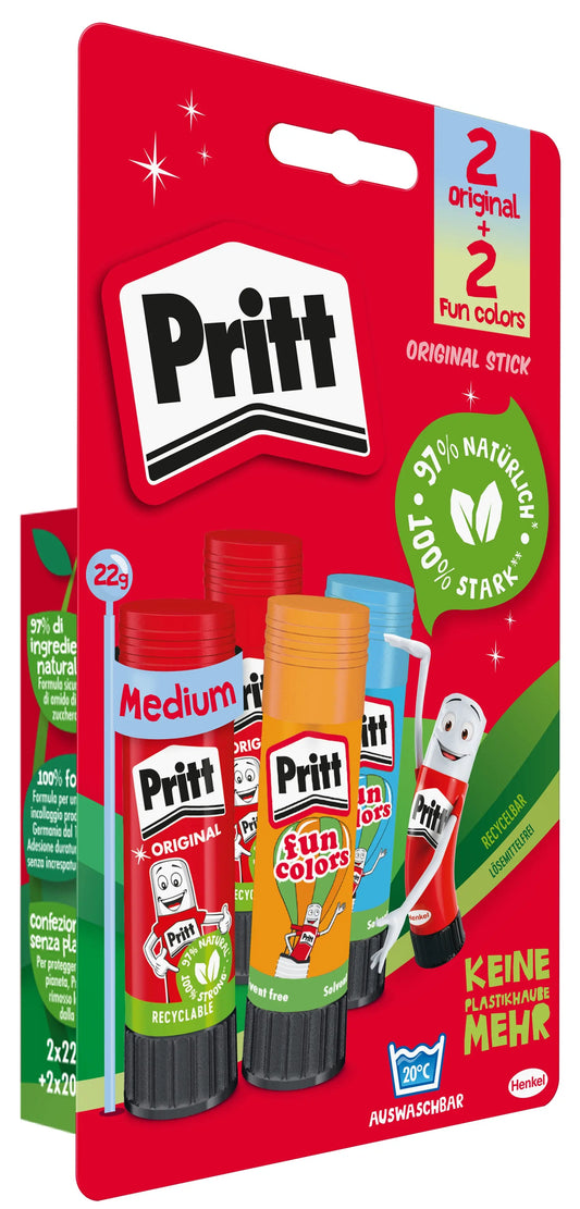 PRITT Klebestift + Fun Colors 900326 2x22g + blau, orange 2x20g Idealshop