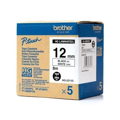 PTOUCH Band, High-Grade schwarz/weiss HGE-231 12mm/8m 5 Stück Idealshop