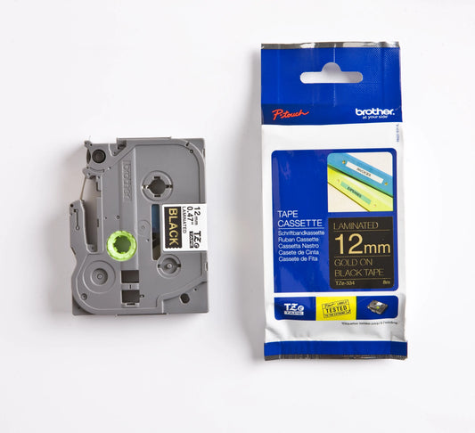 PTOUCH Band, laminiert gold/schwarz TZe-334 PT-1280VP 12 mm Idealshop