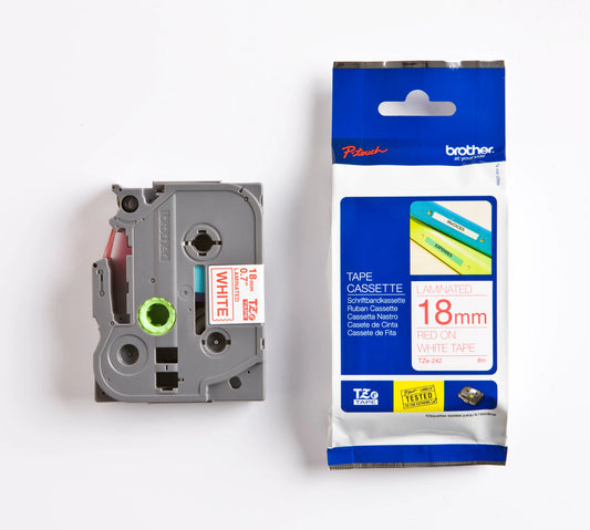 PTOUCH Band, laminiert rot/weiss TZe-242 PT-2450DX 18 mm Idealshop