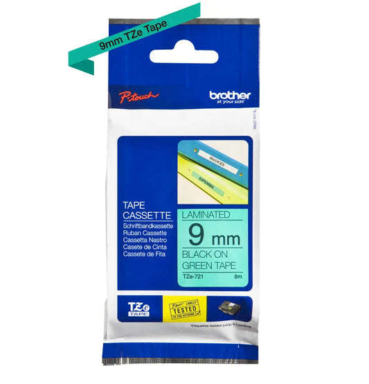 PTOUCH Band, laminiert schwarz/grün TZe-721 PT-1280VP 9 mm Idealshop