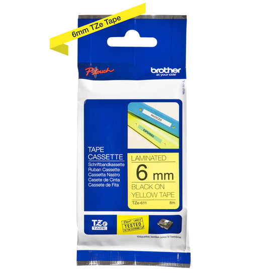 PTOUCH Band, laminiert schwarz/gelb TZe-611 PT-1280VP 6 mm Idealshop