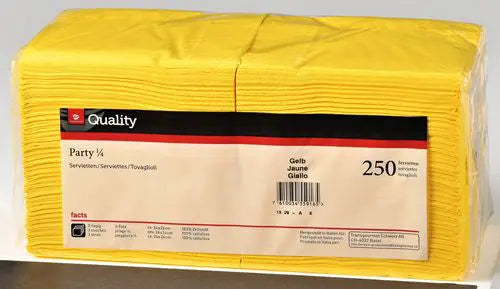 QUALITY Servietten Party 24x24cm 992122 gelb 250 Stück Idealshop