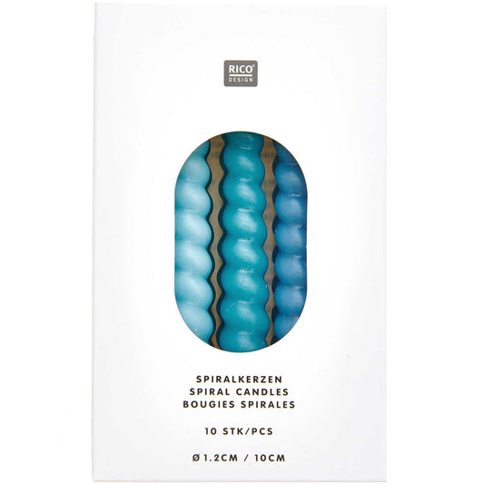 RICO DESIGN Spiralkerzen 10cm 400104 Smokey blau Mix 10 Stück Idealshop