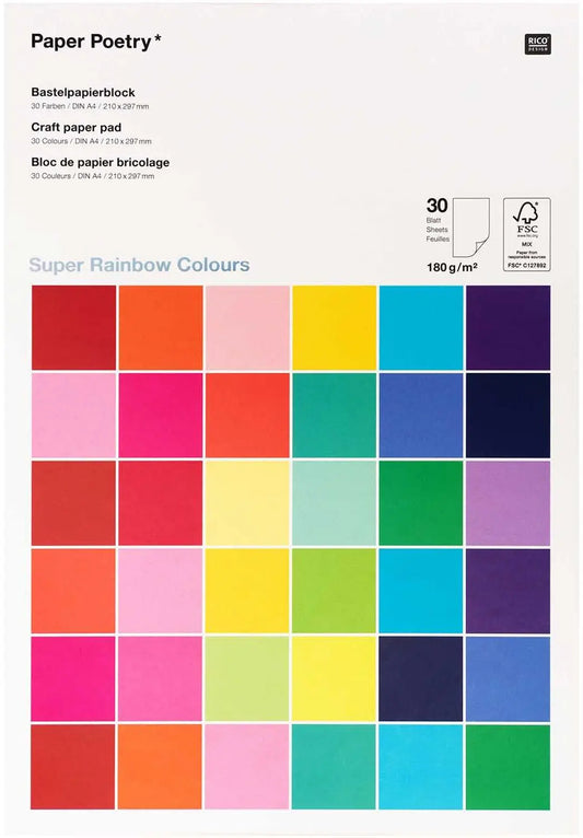 RICO DESIGN Bastelblock A4 0 Super Rainbow 180g, 30 Blatt Idealshop