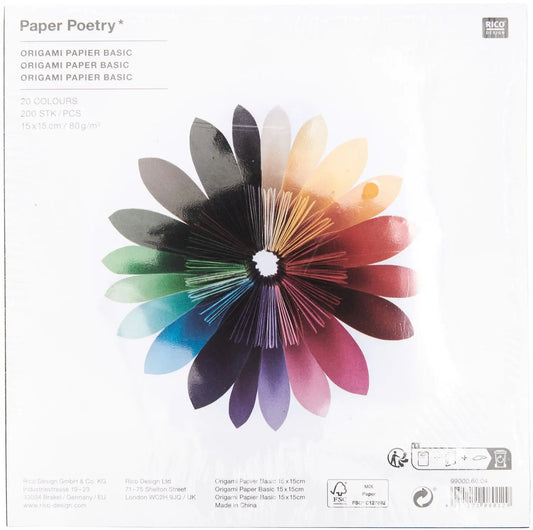 RICO DESIGN Faltblätter Origami 15x15cm 0 Basic 80g, 200 Blatt Idealshop