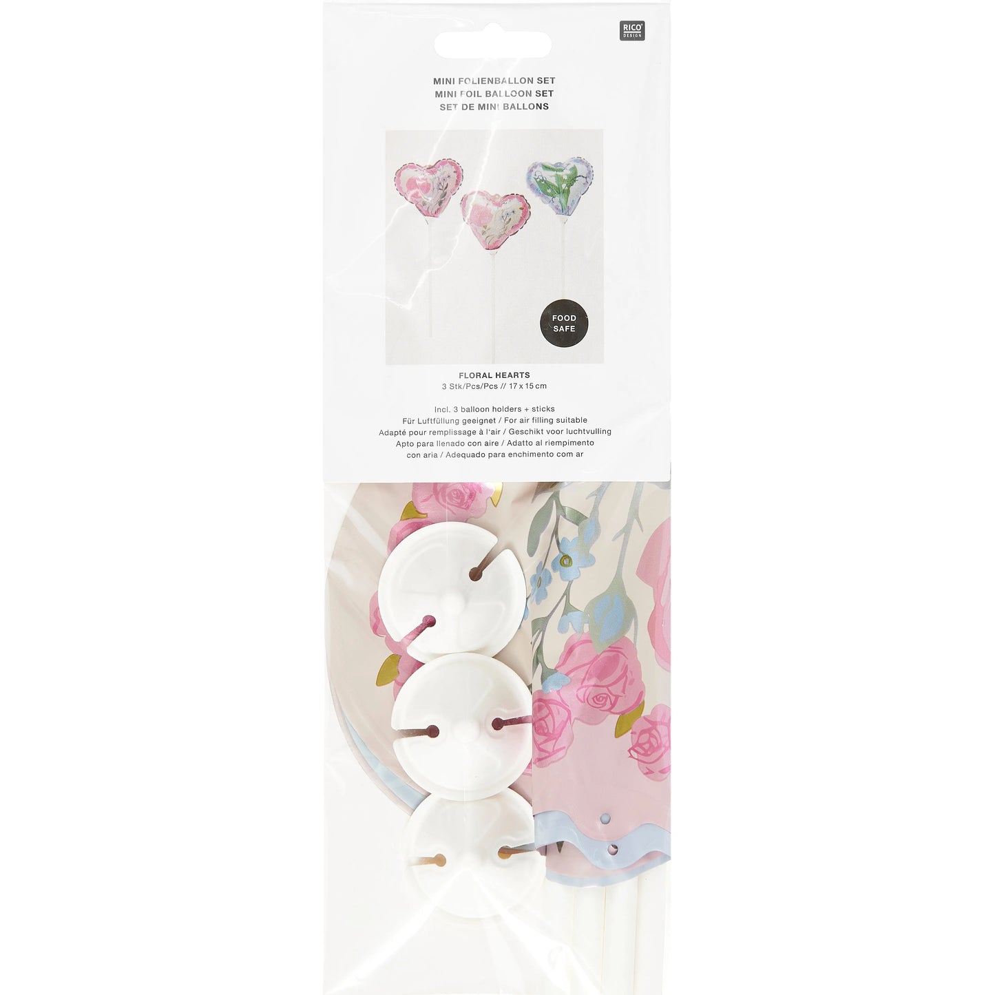RICO DESIGN Folienballon 17x15cm 400881 Herzen mit Blumen 3 Stück Idealshop