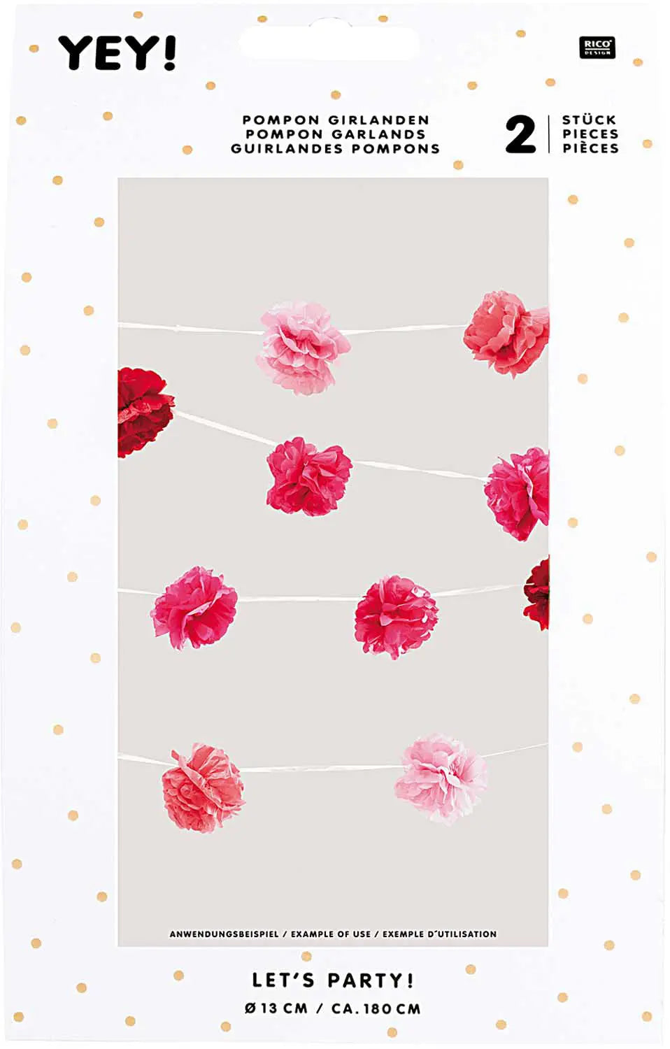 RICO DESIGN Girlande Pompons 1.8m, 2 Stück 99001.82.01 pink Idealshop