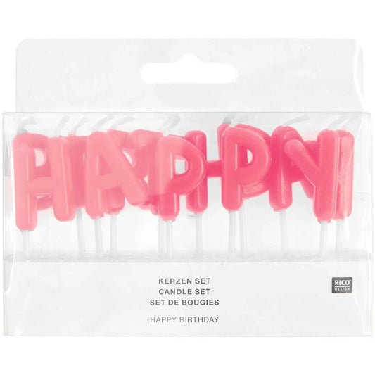 RICO DESIGN Kerzen Happy BIrthday 400589 neon pink Idealshop