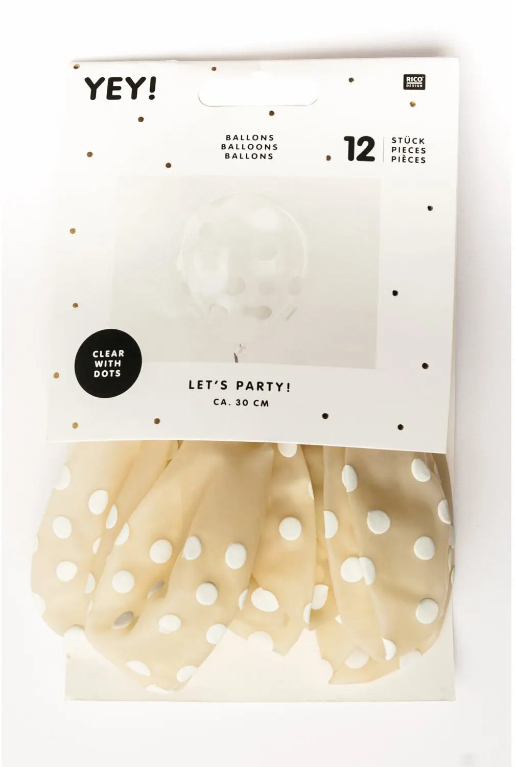 RICO DESIGN Luftballons 30cm 81001.00.01 Punkte, transparent 12 Stück Idealshop
