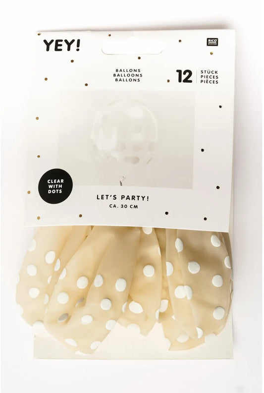 RICO DESIGN Luftballons 30cm 81001.00.01 Punkte, transparent 12 Stück Idealshop