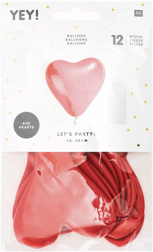 RICO DESIGN Luftballons 30cm 81001.00.08 Herz, rot 12 Stück Idealshop
