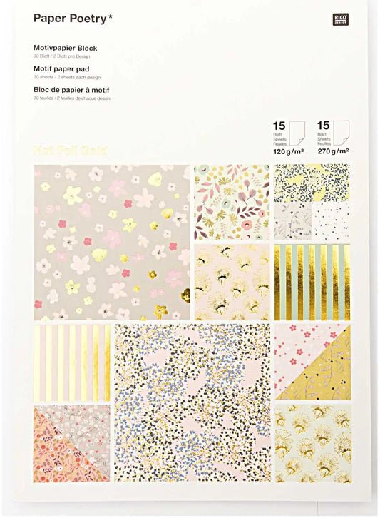 RICO DESIGN Motivpapierblock A4 0 Bouquet Sauvage 120g, 30 Blatt Idealshop