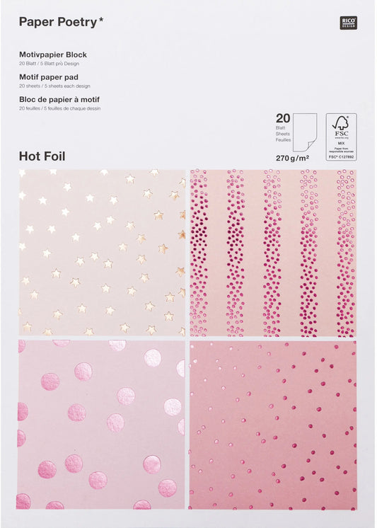 RICO DESIGN Motivpapierblock Hot Foil 99001.50.53 270g, Beere Mix,10 Blatt Idealshop