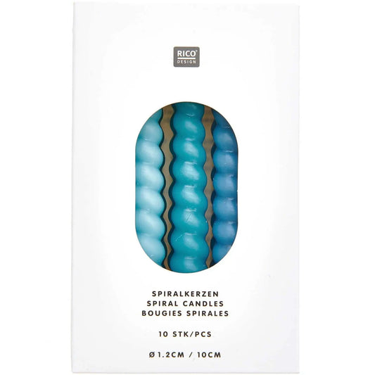 RICO DESIGN Spiralkerzen 10cm 400104 Smokey blau Mix 10 Stück Idealshop
