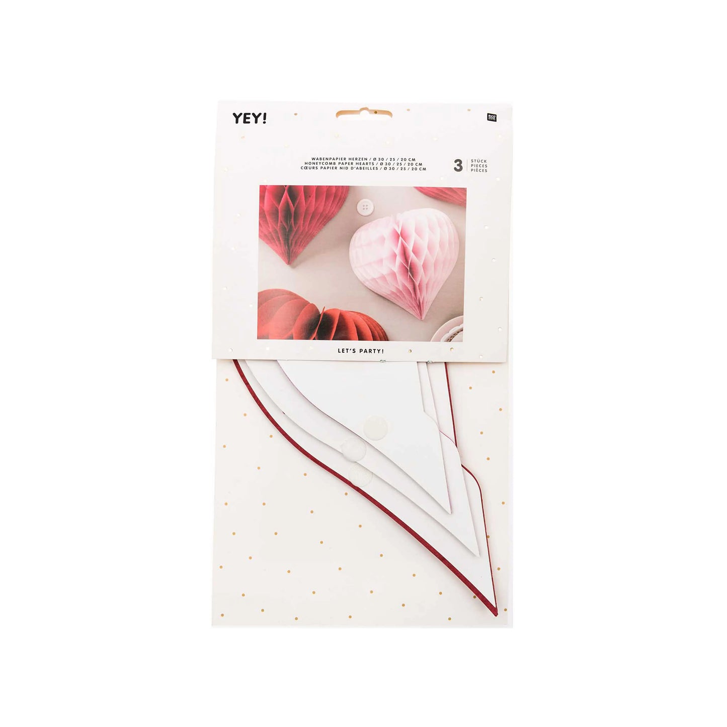 RICO DESIGN Wabenpapier 20-30cm 99001.71.32 Herz, rot 3 Stück Idealshop