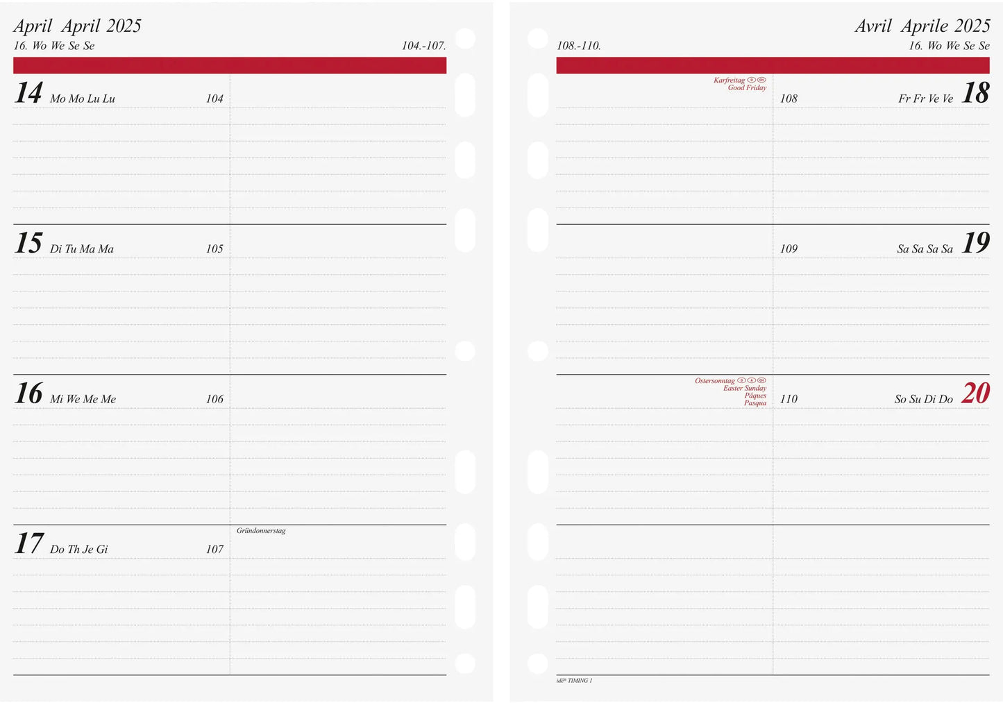 RIDOIDE   Wochenkalender Timing 1   2025 Idealshop