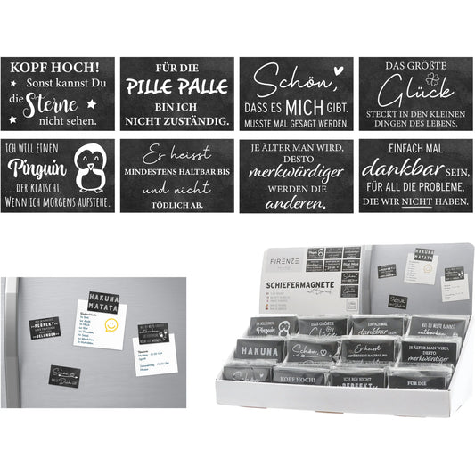 ROOST Magnete Schiefer mit Spruch 10039650 12-fach assortiert Idealshop