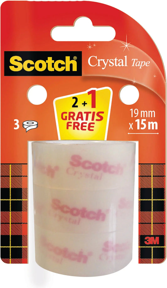 SCOTCH Klebeband Crystal 19mmx15m 6-1915R2N+1 2 Rollen + 1 gratis Idealshop