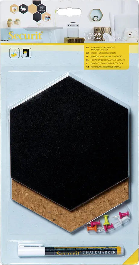 SECURIT Kreidetafel/Kork Set HEXAGON FB-CB-HEX schwarz 20x23x2cm Idealshop