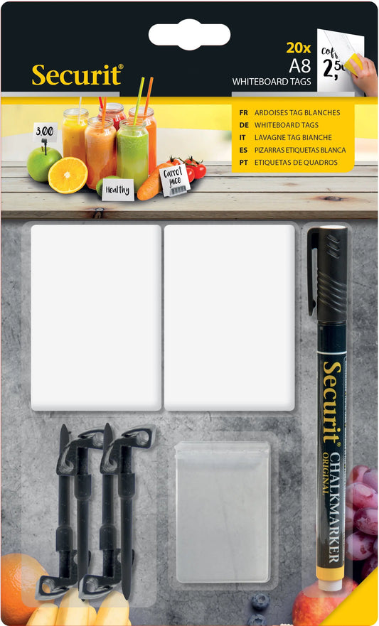 SECURIT Tisch-Kreidetafel TAG TAG-A8-BL weiss 7.4x5.2x0.1cm Idealshop