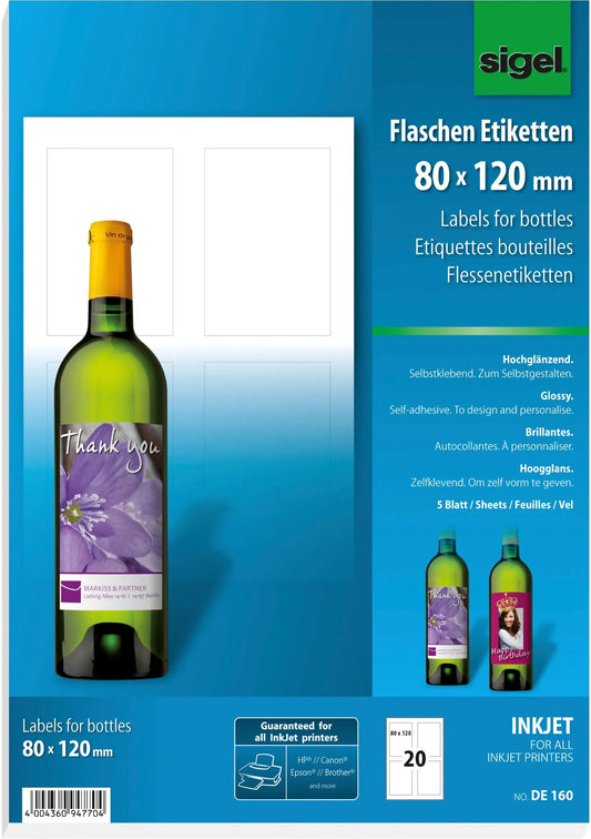 SIGEL Flaschenetiketten 80x120mm DE160 85g 20 Stück Idealshop