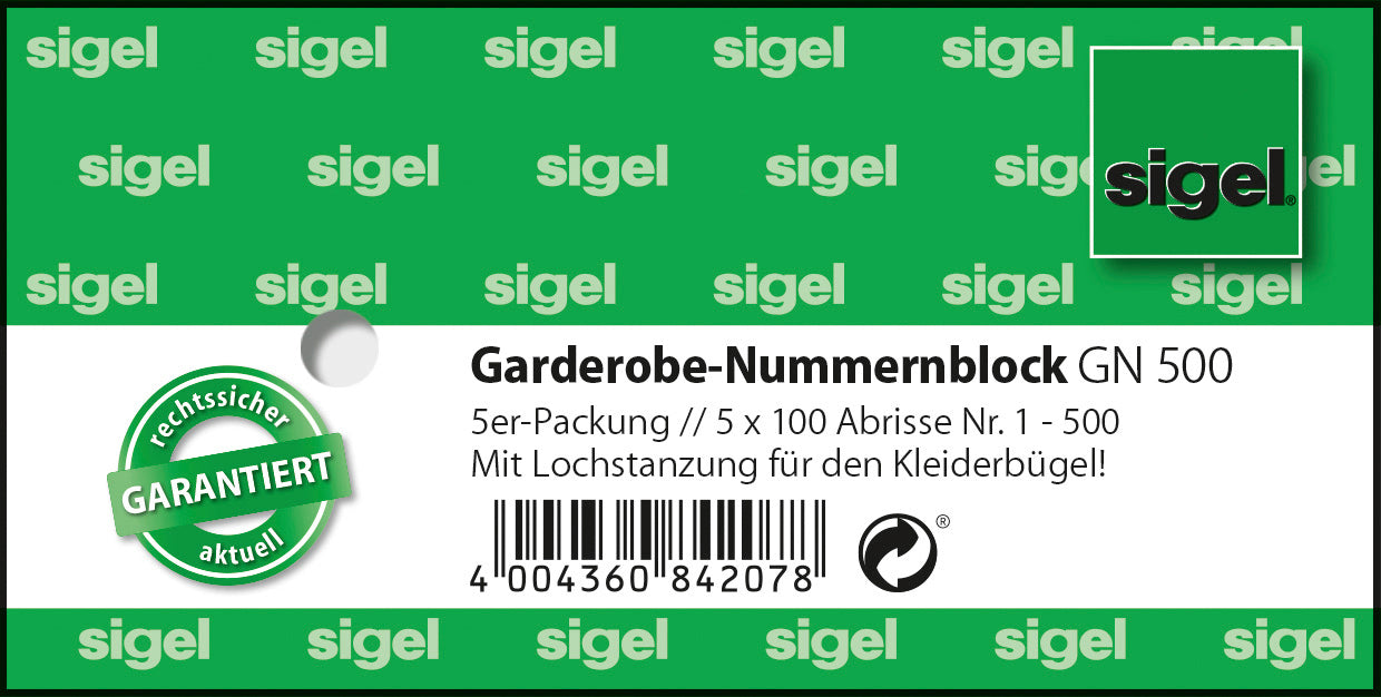 SIGEL     Garderobe-Nummernblock